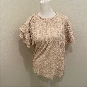 DR2 by Daniel Rainn Lace Ruffle Sleeve Top Natural Beige Size M NWT
